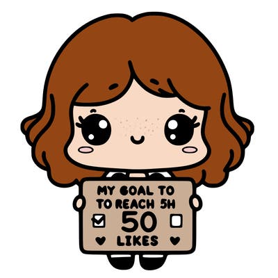 cute girl holding  a  sign  that says  "my goal is to reach 50 likes"