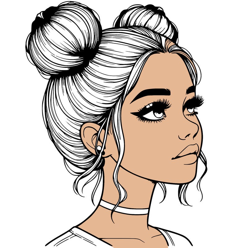 realistic girl with buns on the top of her head