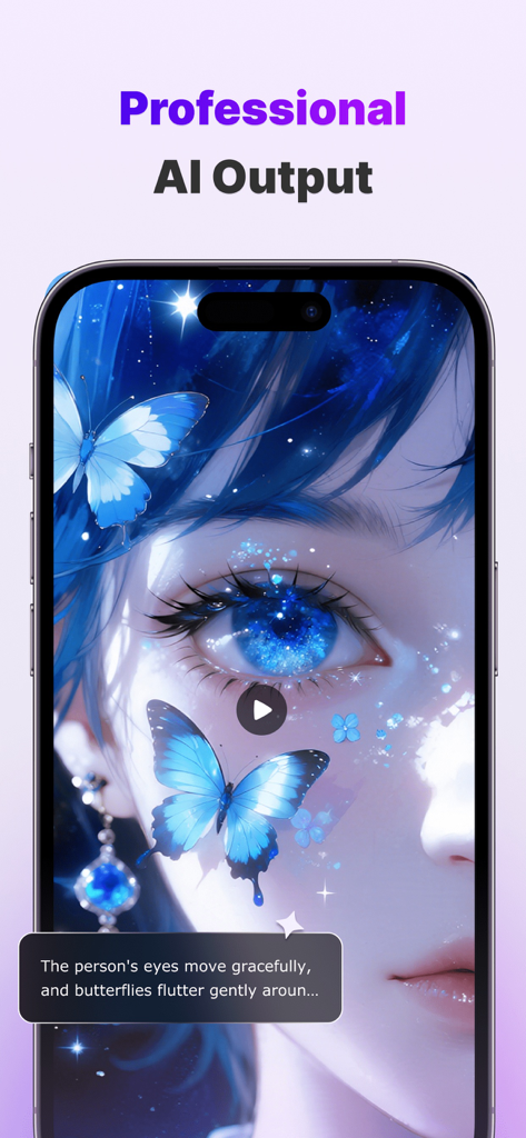 Aitubo: AI Video Generator - Professional AI video output of an anime girl with blue eyes and fluttering butterflies