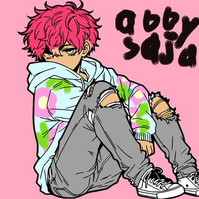 a male hoddie ripped jeans messy hair anime