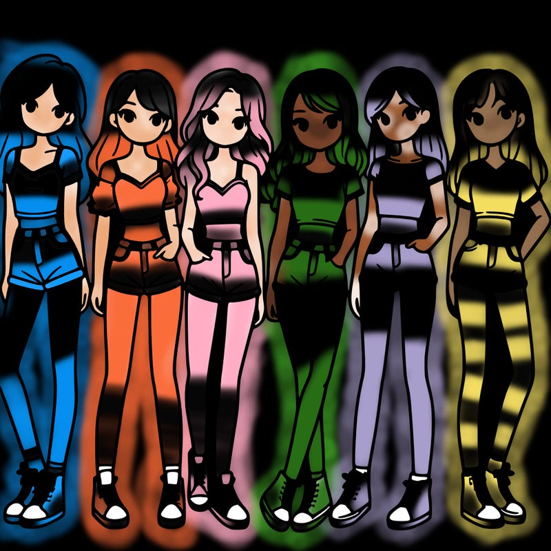 a group of girls wearing crop tops and shorts