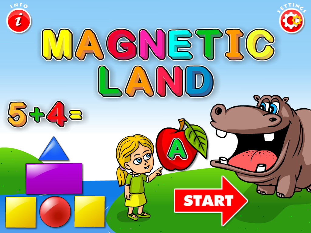 ABC Magnetic Land - Alphabet, Numbers, Animals, Fruits HD FREE - ABC Magnetic Land start screen with colorful letters numbers and cartoon characters