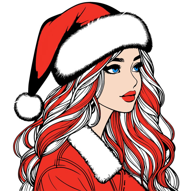 realistic girl in santa hat