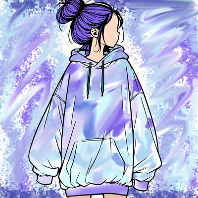 realistic girl with a oversized sweatshirt on and a bun