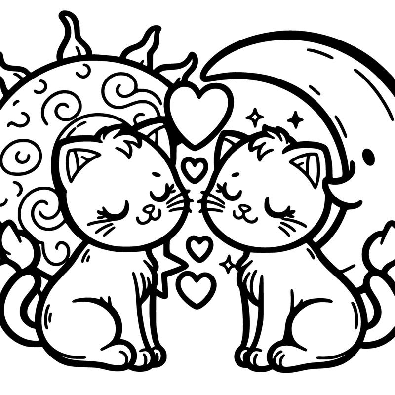 two sun and moon cats that love each other