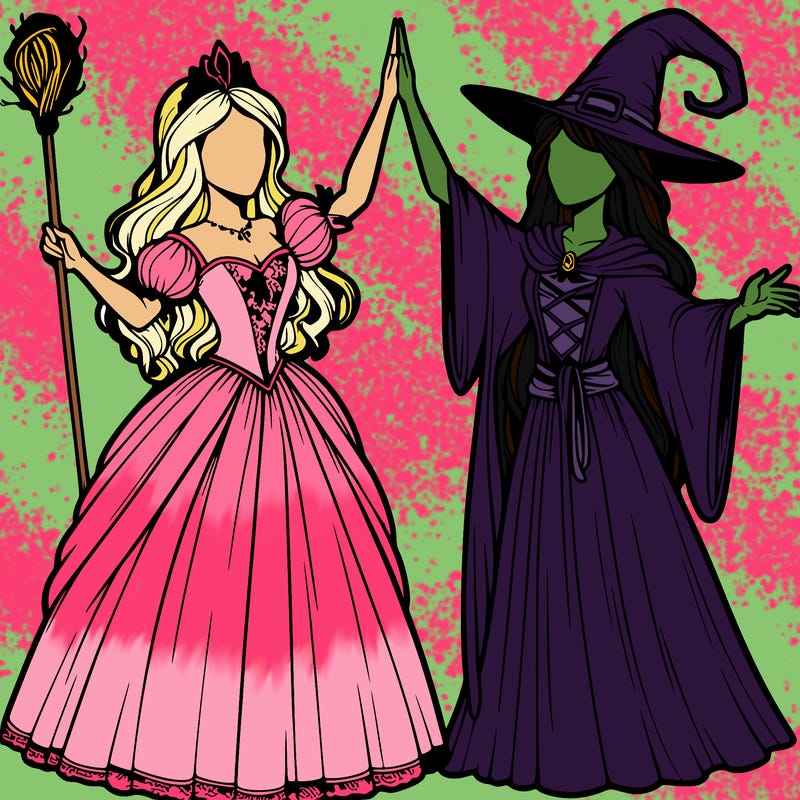 detailed realistic split of a princess and a witch
