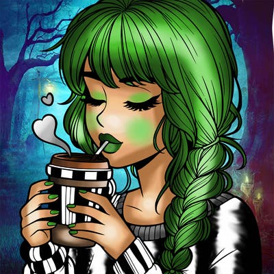 realistic girl drinking coffee