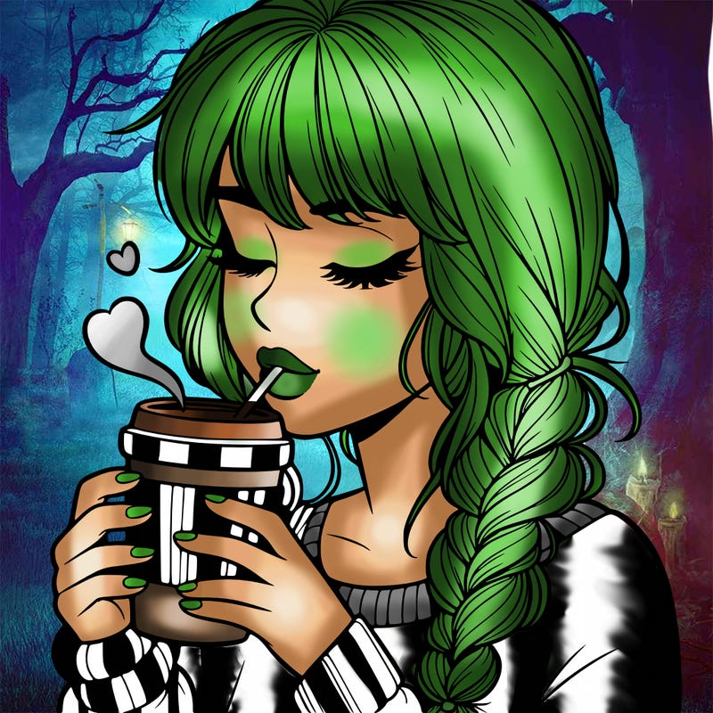 realistic girl drinking coffee