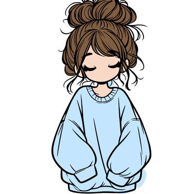 girl with baggy sweatshirt and messy bun