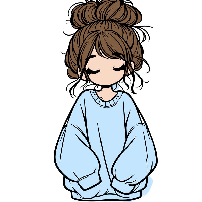 girl with baggy sweatshirt and messy bun