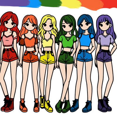 a group of girls wearing crop tops and shorts