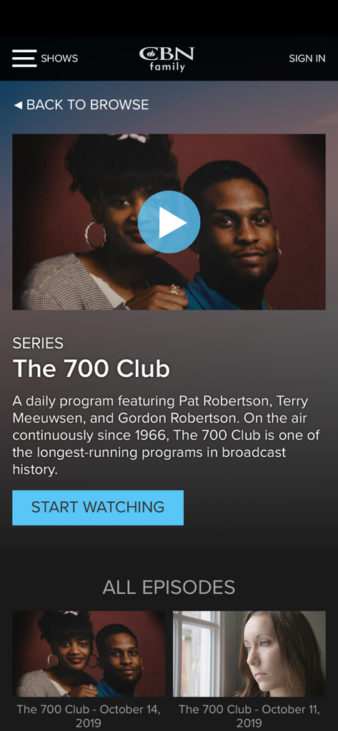 CBN Family - Videos and News - The 700 Club series description and episode list on the CBN Family mobile app.