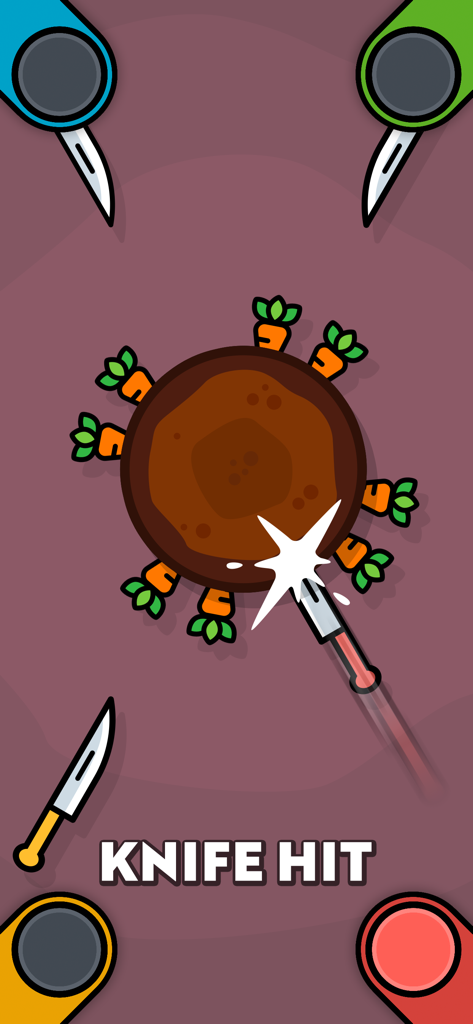A multiplayer knife hit mini game where players throw knives at a rotating target on a single screen