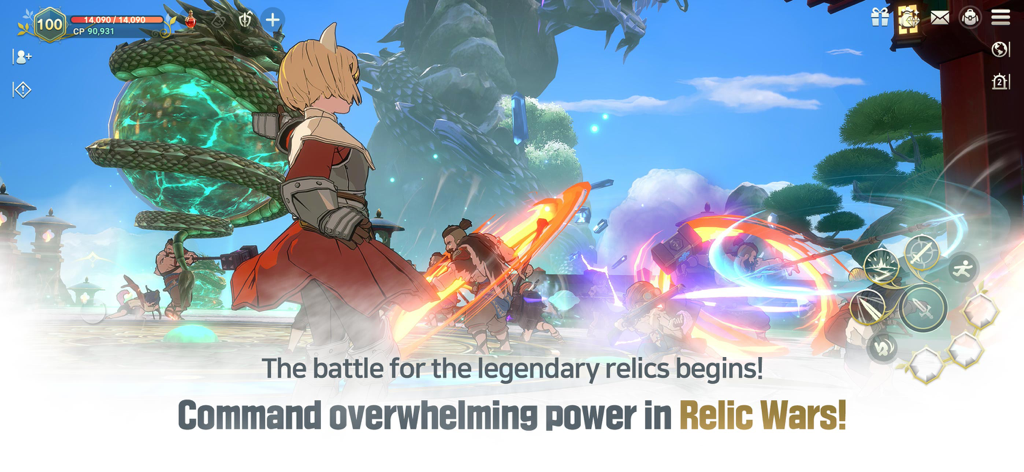 Gameplay di combattimento d'azione durante una battaglia di Relic Wars in Ni no Kuni Cross Worlds