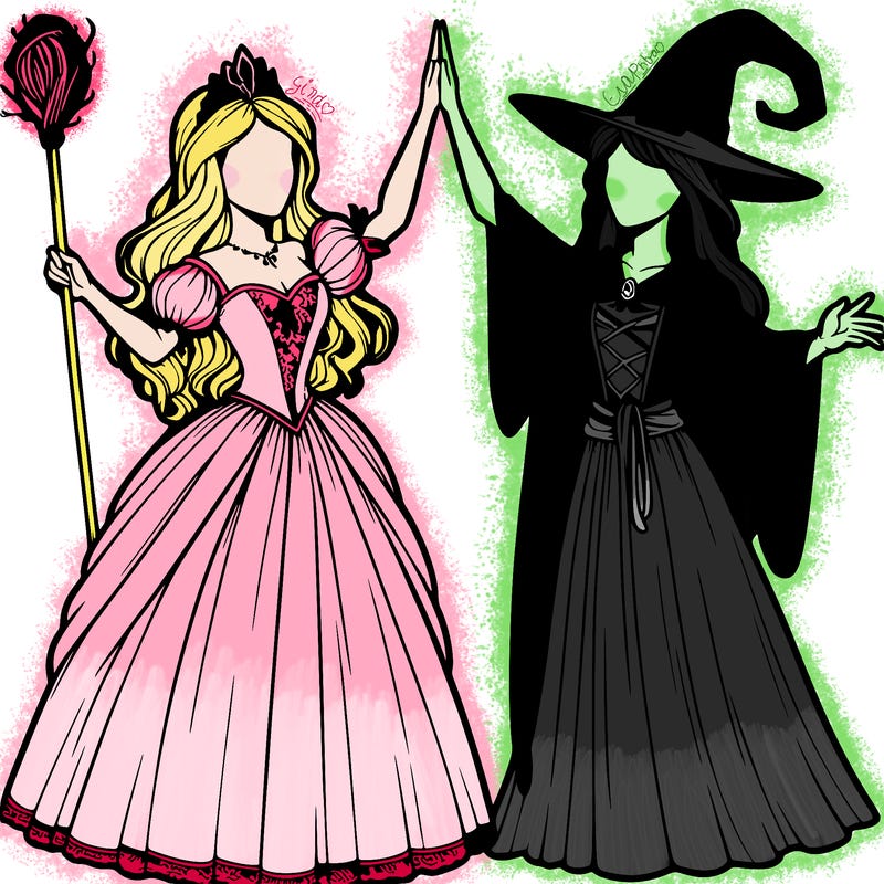 detailed realistic split of a princess and a witch