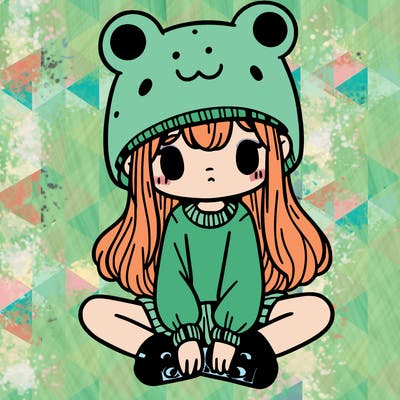 a girl wearing a frog hat and some frog socks