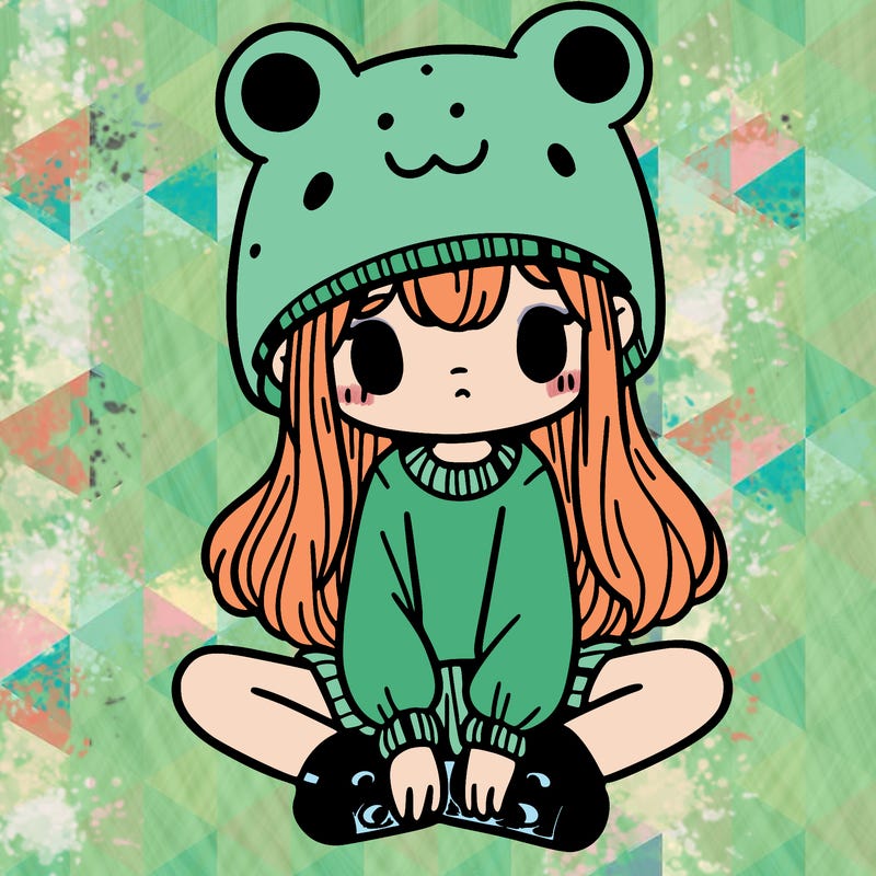 a girl wearing a frog hat and some frog socks
