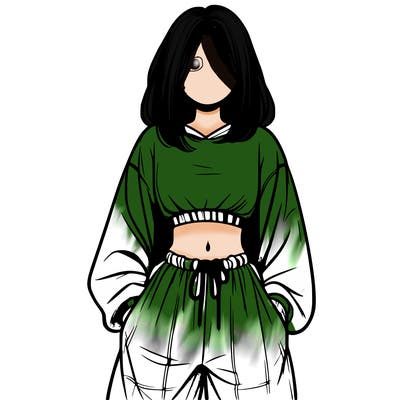 realistic girl faceless with baggy pants and a crop top