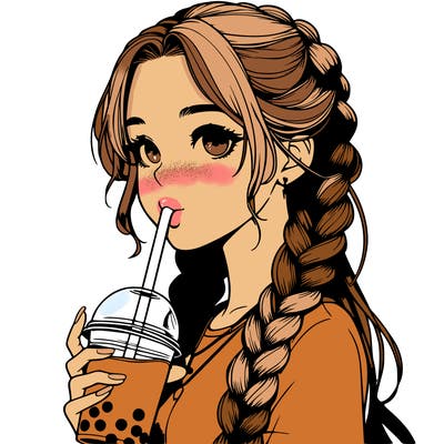 realistic girl with braided hair drinking boba
