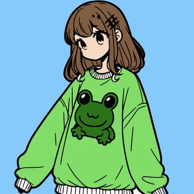 girl wearing frogging sweatshirt