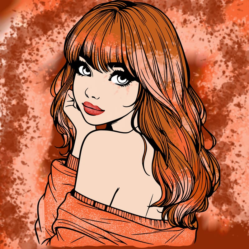 realistic girl with bangs looking over her shoulder