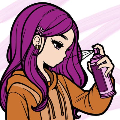 a realistic girl spray painting