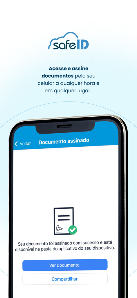 Smartphone-Bildschirm, der die SafeID-App-Bestätigung für ein erfolgreich signiertes Dokument zeigt