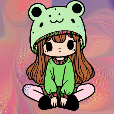 a girl wearing a frog hat and some frog socks