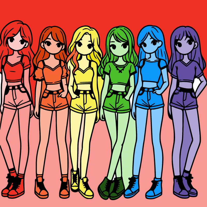 a group of girls wearing crop tops and shorts