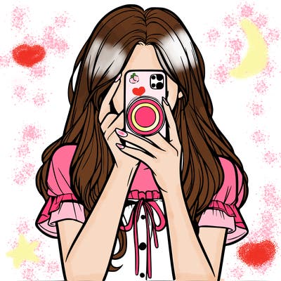 a realistic girl holding her phone taking pictures