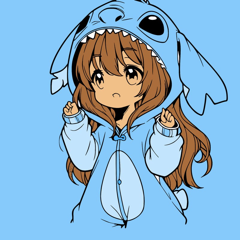 anime girl in a stitch onsie