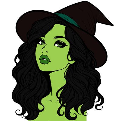 realistic witch girl with wavy hair and lips
