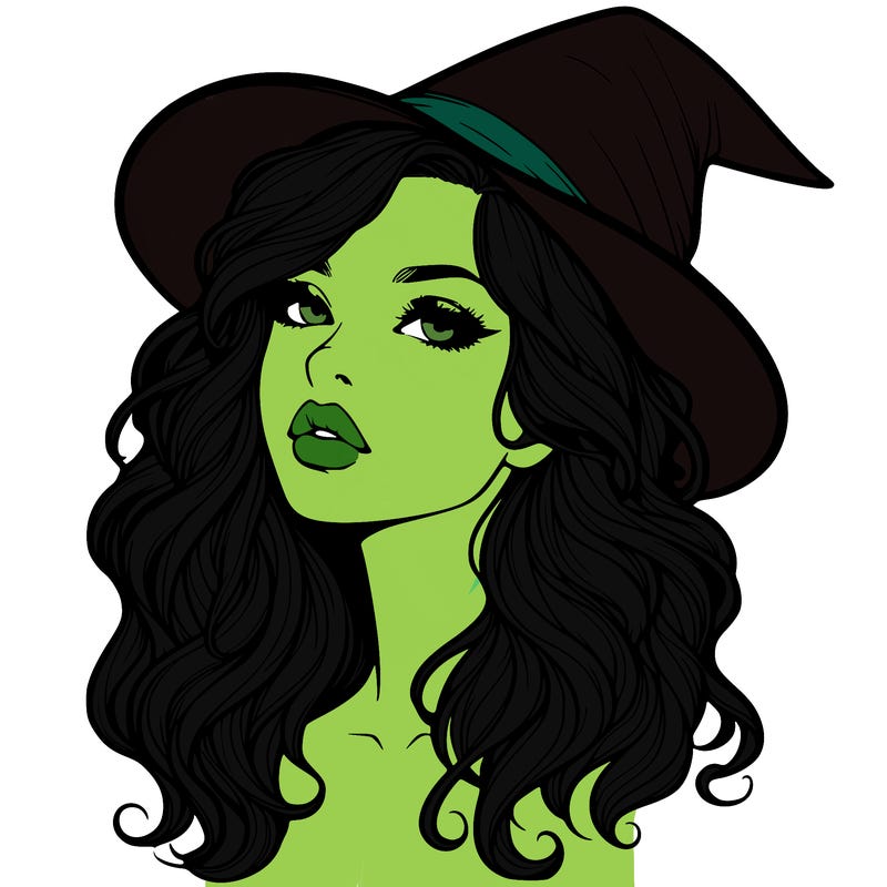 realistic witch girl with wavy hair and lips