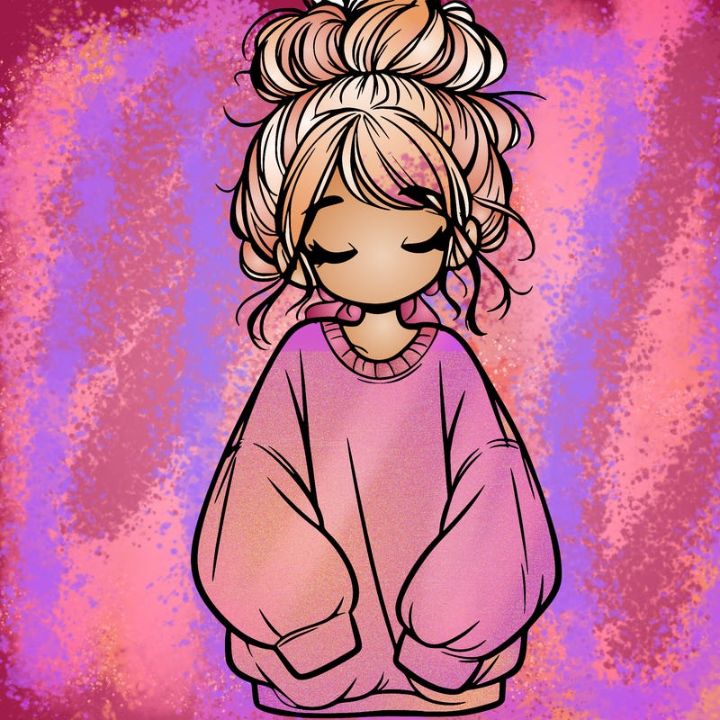 girl with baggy sweatshirt and messy bun