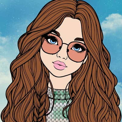 girl with long hair and freckles and glasses realistic