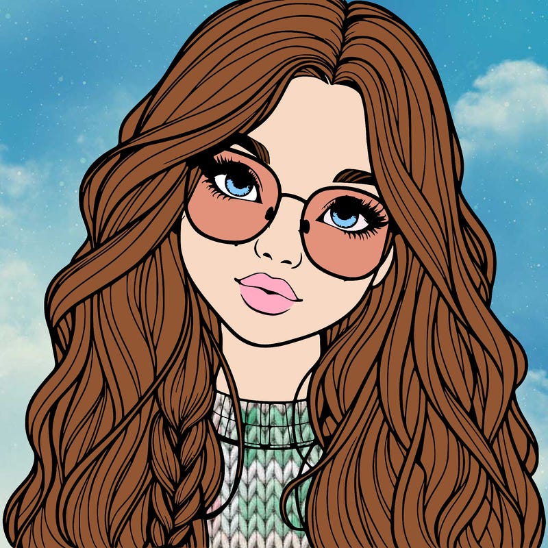 girl with long hair and freckles and glasses realistic