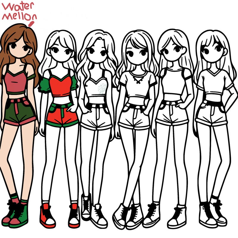 a group of girls wearing crop tops and shorts
