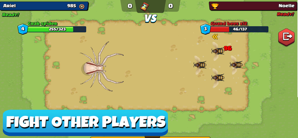 Pocket Bees: Colony Simulator - A real-time player versus player battle between a crab spider and guard bees in Pocket Bees Colony Simulator.