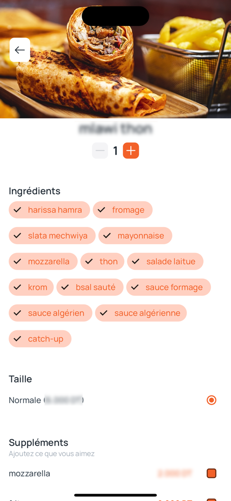 Fly Delivery - Fly Delivery app screen showing food customization options for a tuna wrap with various ingredients and toppings