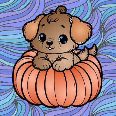 cute little puppy in a pumpkin