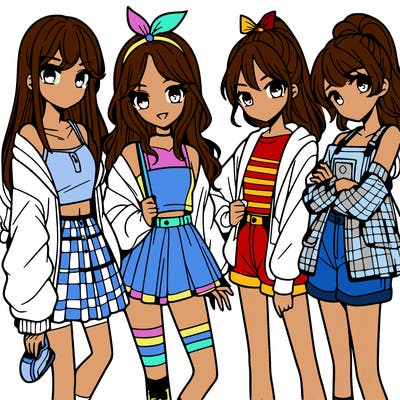 teen manga girls group of 4