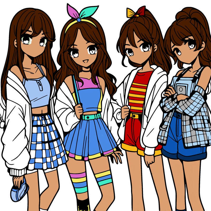 teen manga girls group of 4