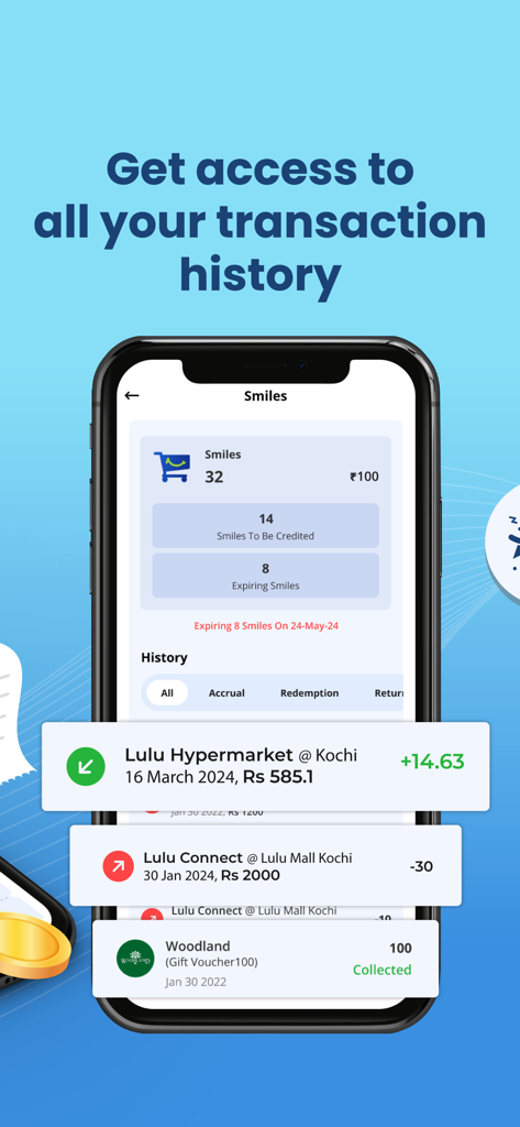 LuLu Happiness - LuLu Happiness app screen displaying transaction history and loyalty points status