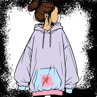 realistic girl with a oversized sweatshirt on and a bun