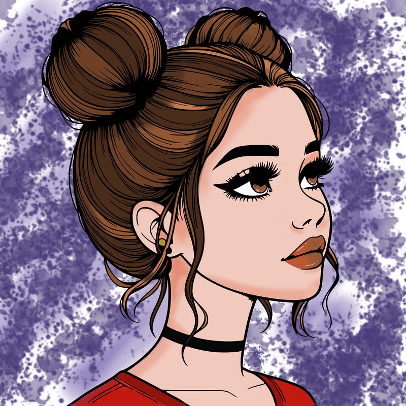 realistic girl with buns on the top of her head