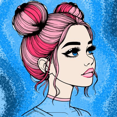 realistic girl with buns on the top of her head
