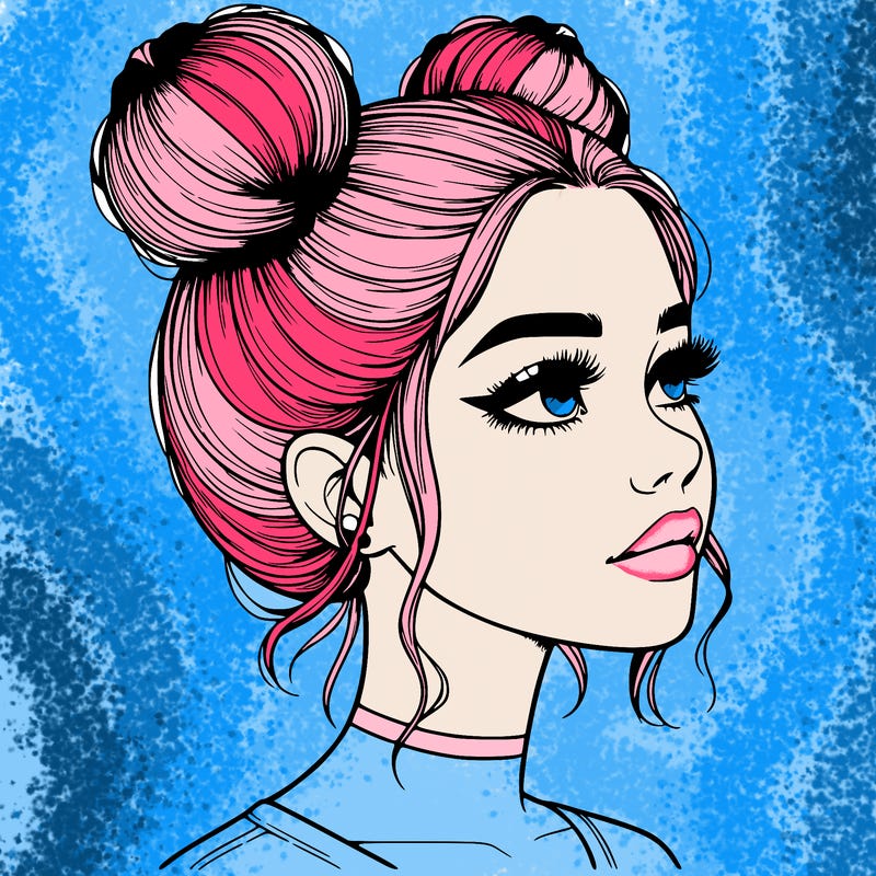 realistic girl with buns on the top of her head