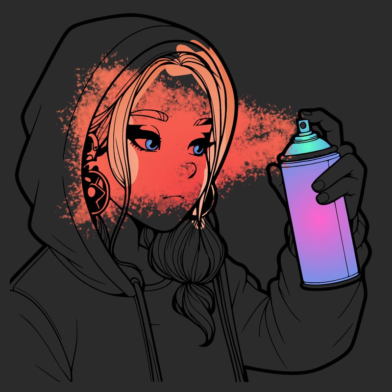 a realistic girl, spray painting