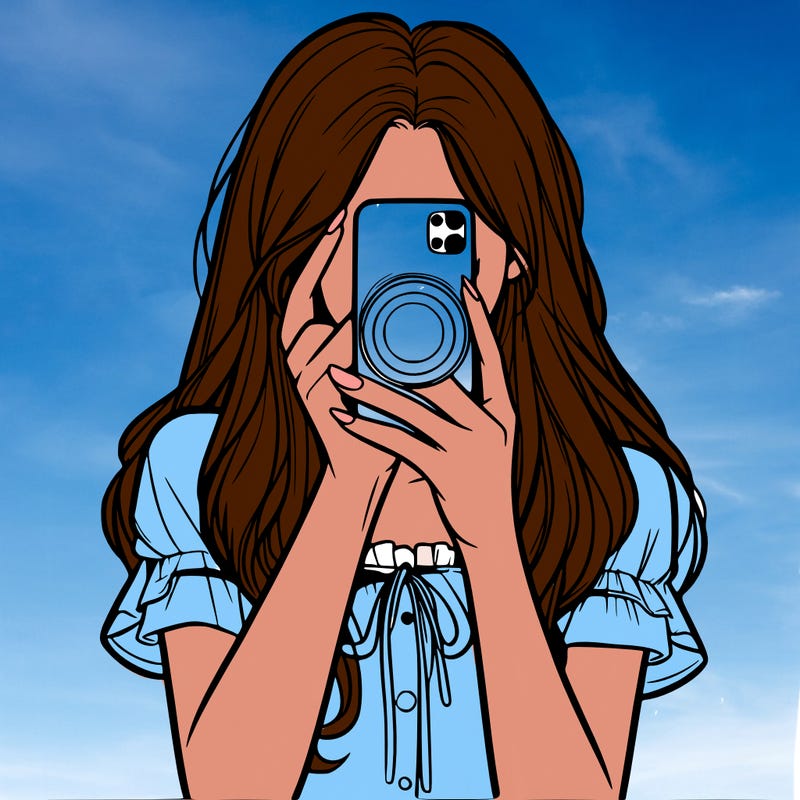 a realistic girl holding her phone taking pictures