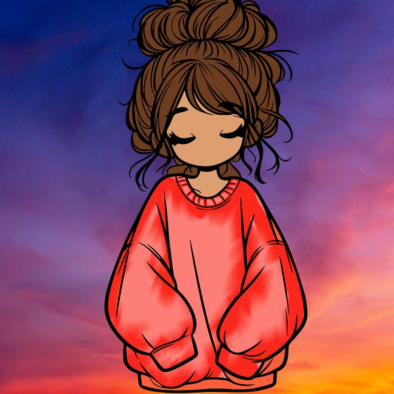 girl with baggy sweatshirt and messy bun